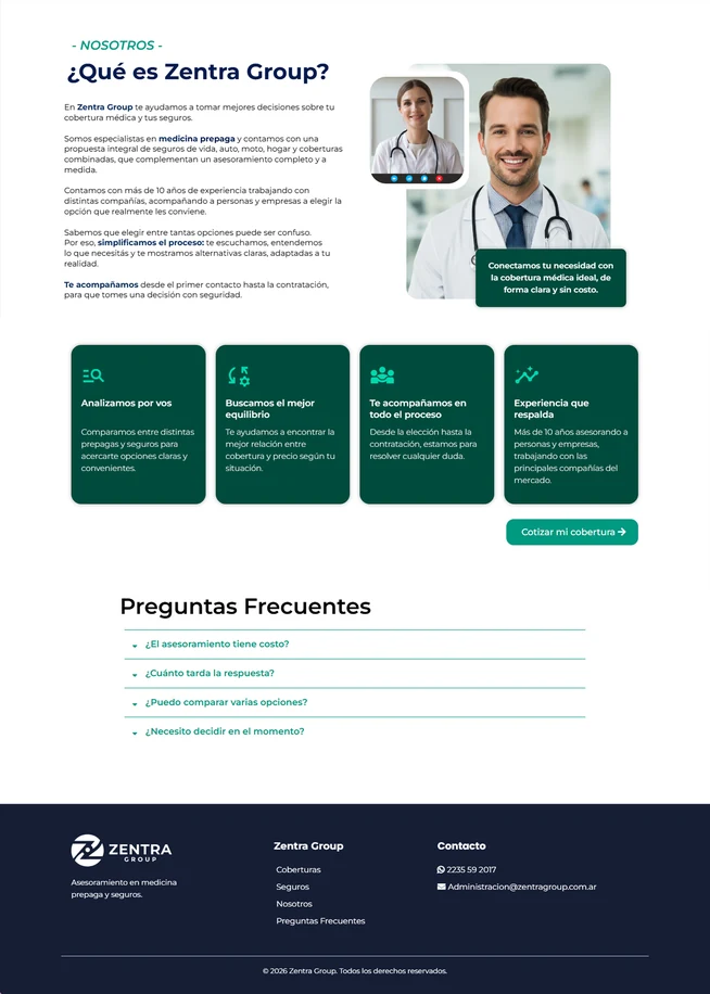 Sección ¿Qué es Zentra Group? y preguntas frecuentes