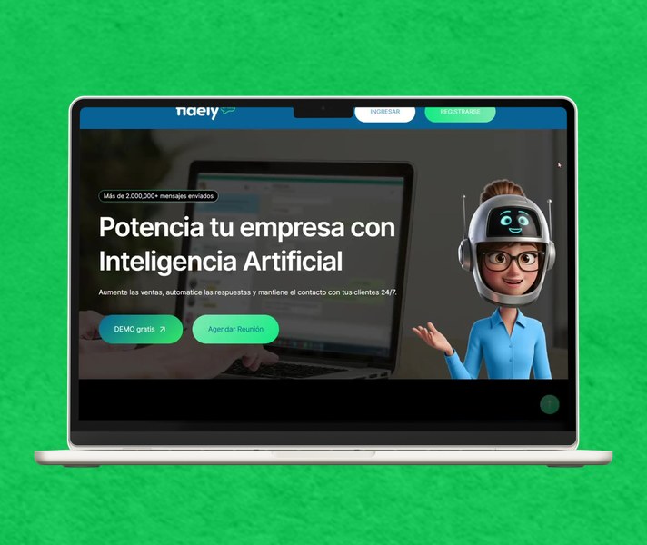 Portada de Fidely.chat: landing page en una notebook
