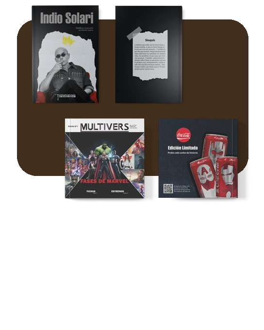 Collage de proyectos editoriales: libro Indio Solari y revista Multivers