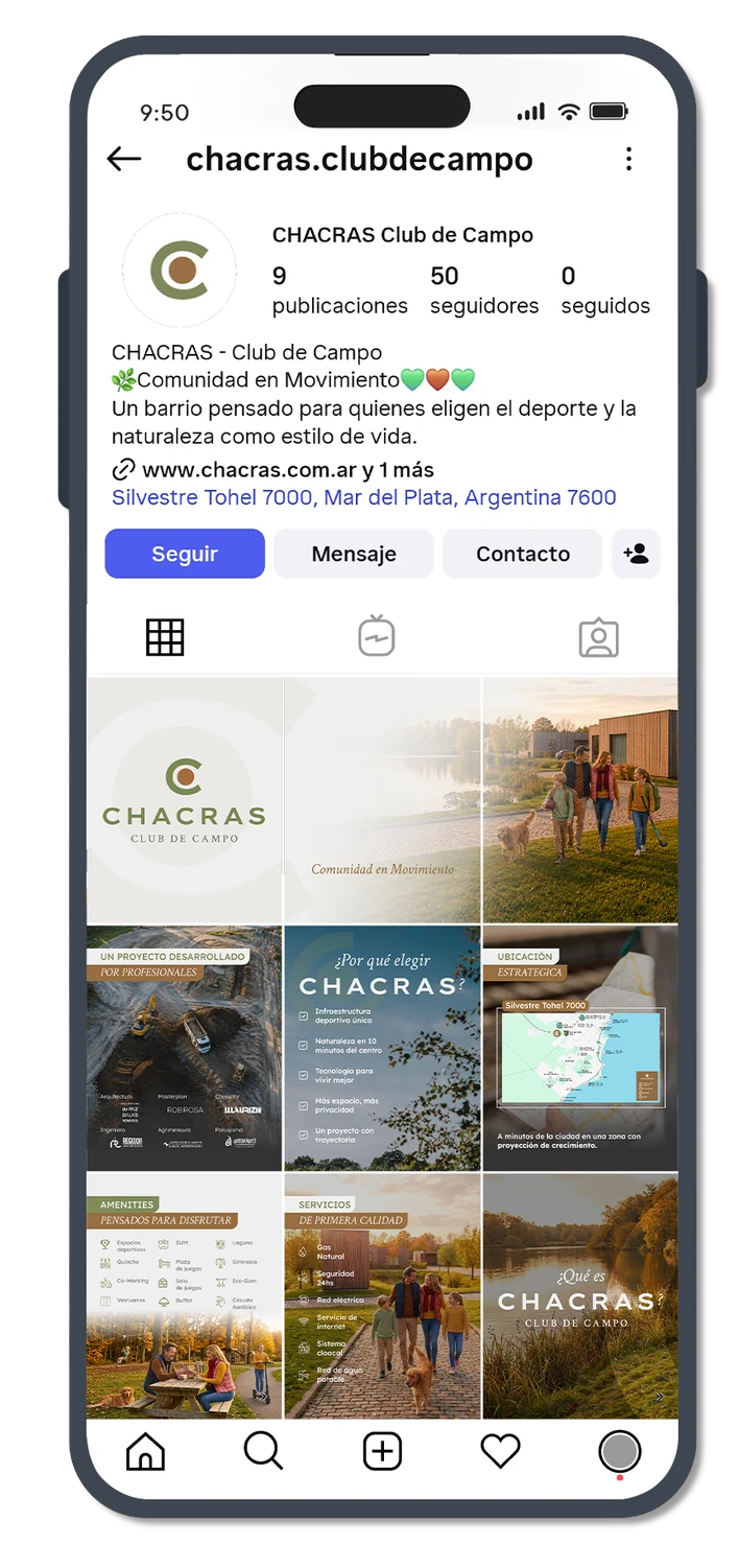 Feed de Instagram de Chacras en un celular