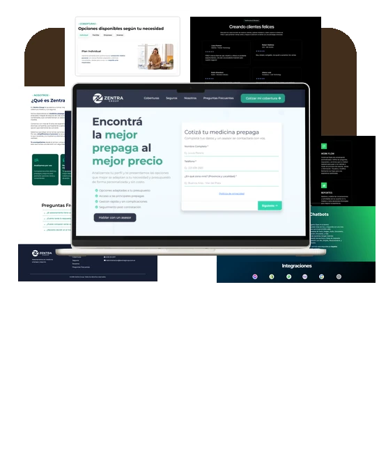 Collage de proyectos UX/UI: Fidely.chat y Zentra Group
