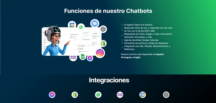 Sección Funciones de nuestro Chatbot