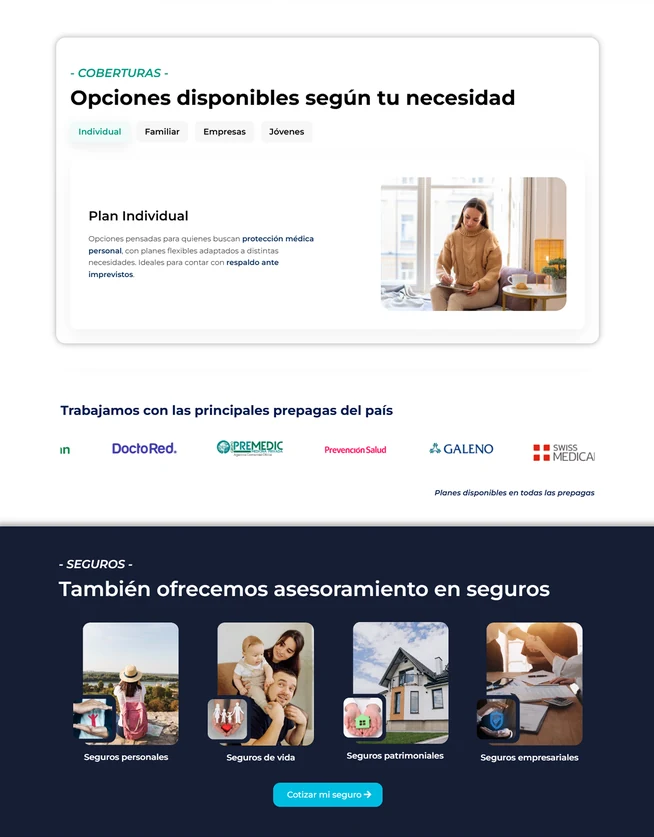 Sección de coberturas y prepagas
