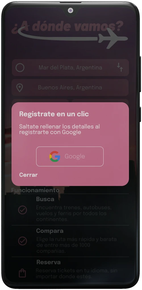 Pantalla de registro con Google