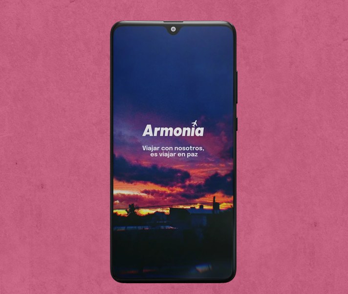 Portada de Armonía: pantalla de inicio de la app en un celular
