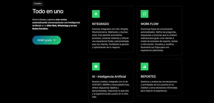 Sección Todo en uno de la landing
